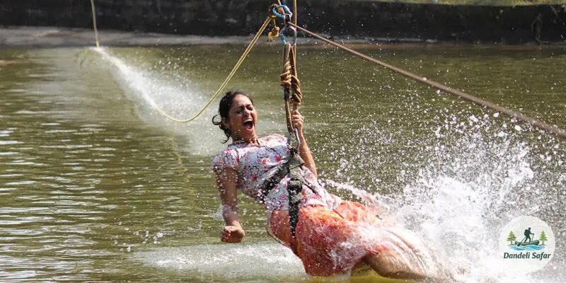 River crossing rope activity over Kali River in Dandeli adventure camp