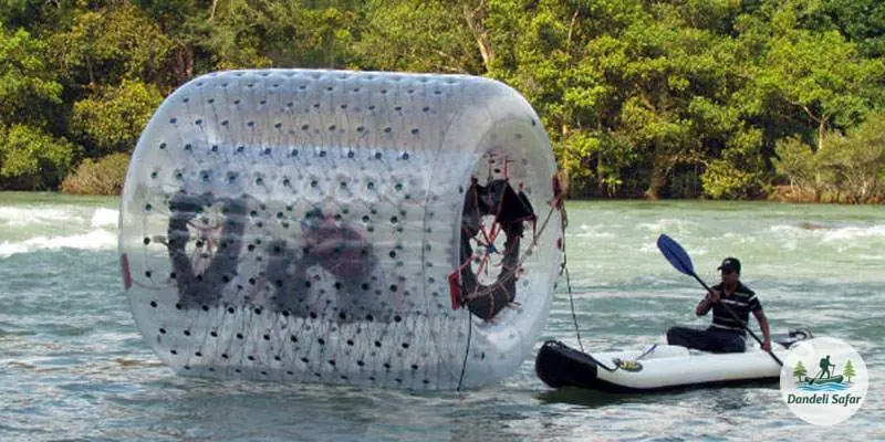 Water roller zorbing activity on Kali River for fun water experience in Dandeli