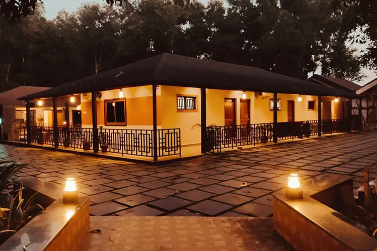 Spacious dining area with comfortable seating at Dandeli Safar resort